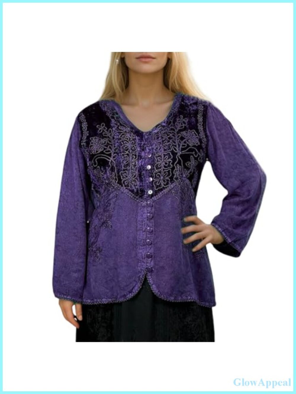 Crushed Velvet Renaissance Blouse Lace-Up Corset Back Bell Sleeves